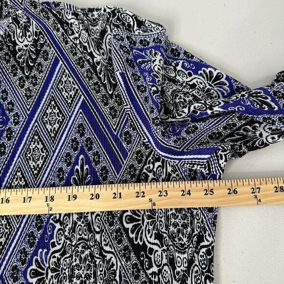 Chicos Travelers Cardigan Size XL Black Blue Pleated Paisley Artsy - Picture 6 of 9